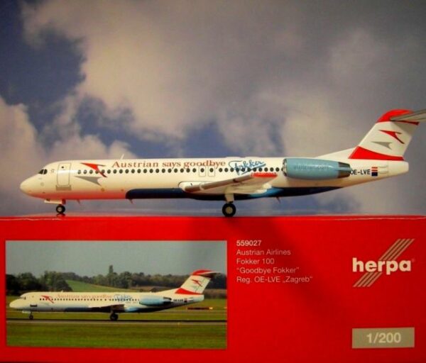 Herpa 559027 Fokker 100 Austrian Airlines "Goodbye  Fo Modellismo